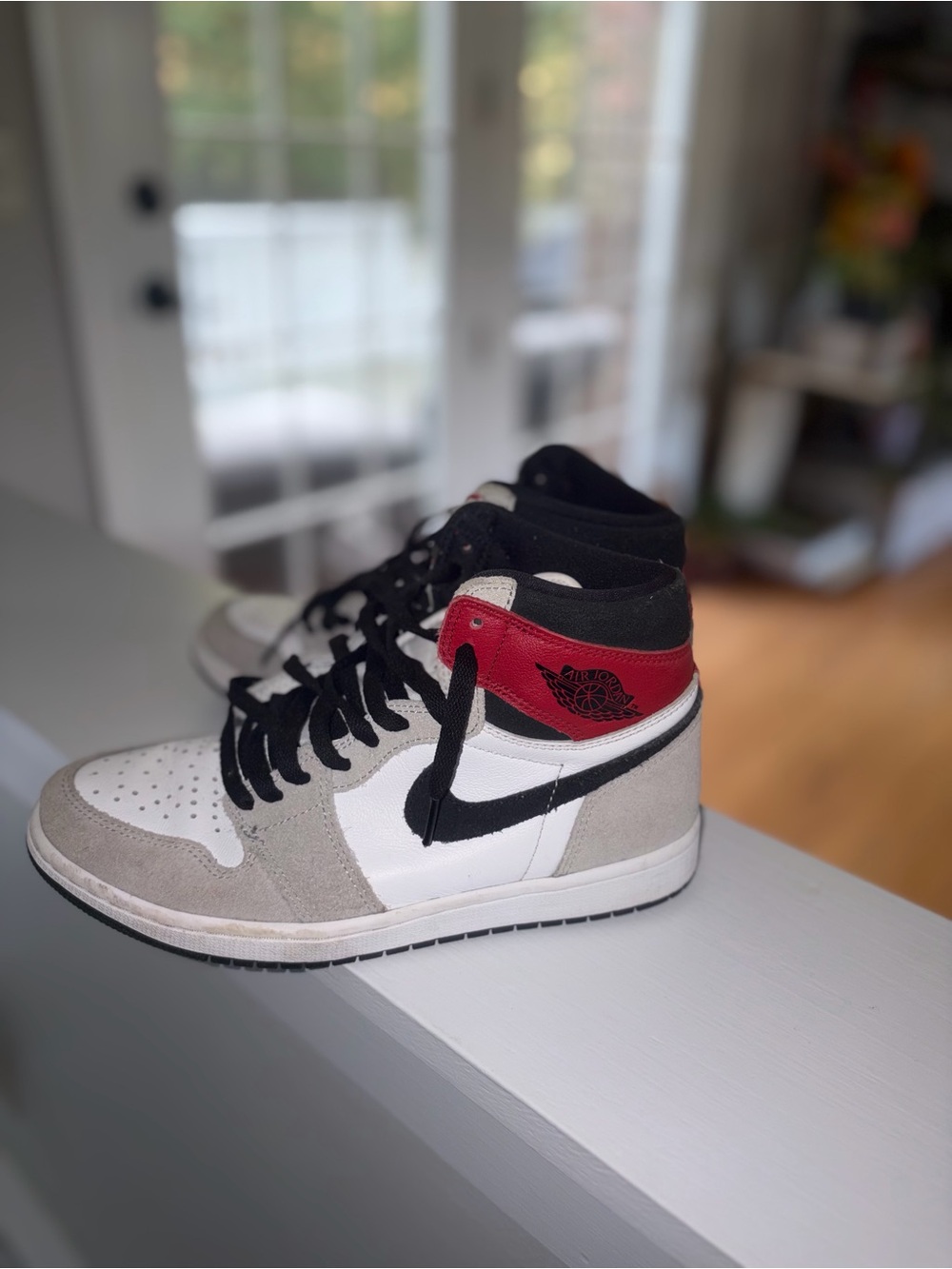 Air Jordan 1 Sneakers in White, Black & Red